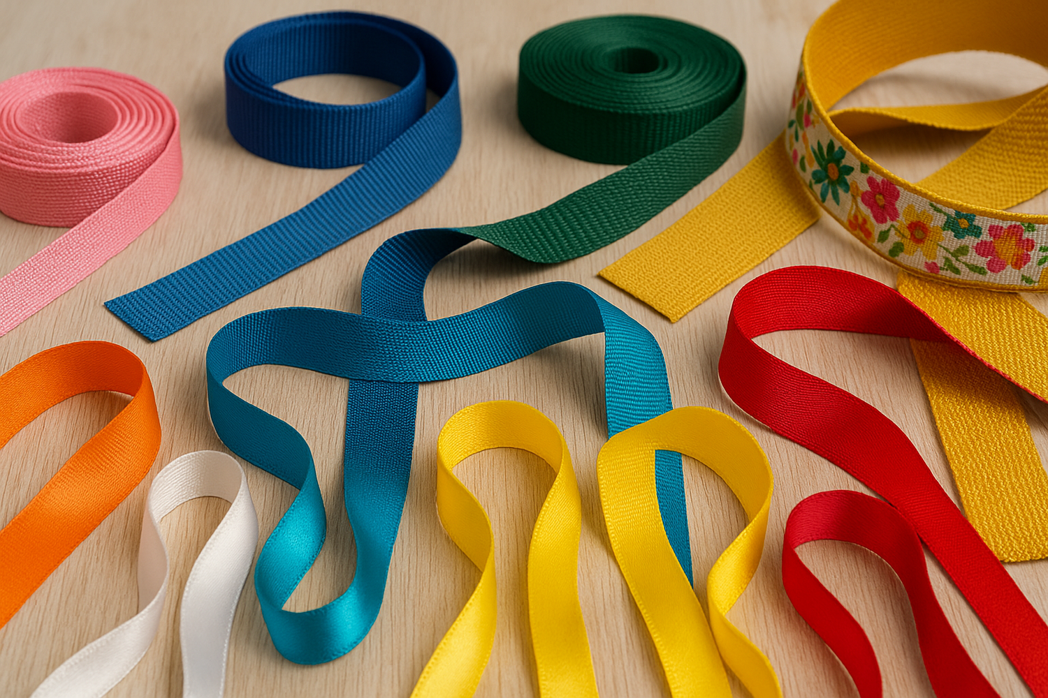 Cintas decorativas y de costura en varios colores, texturas y anchos