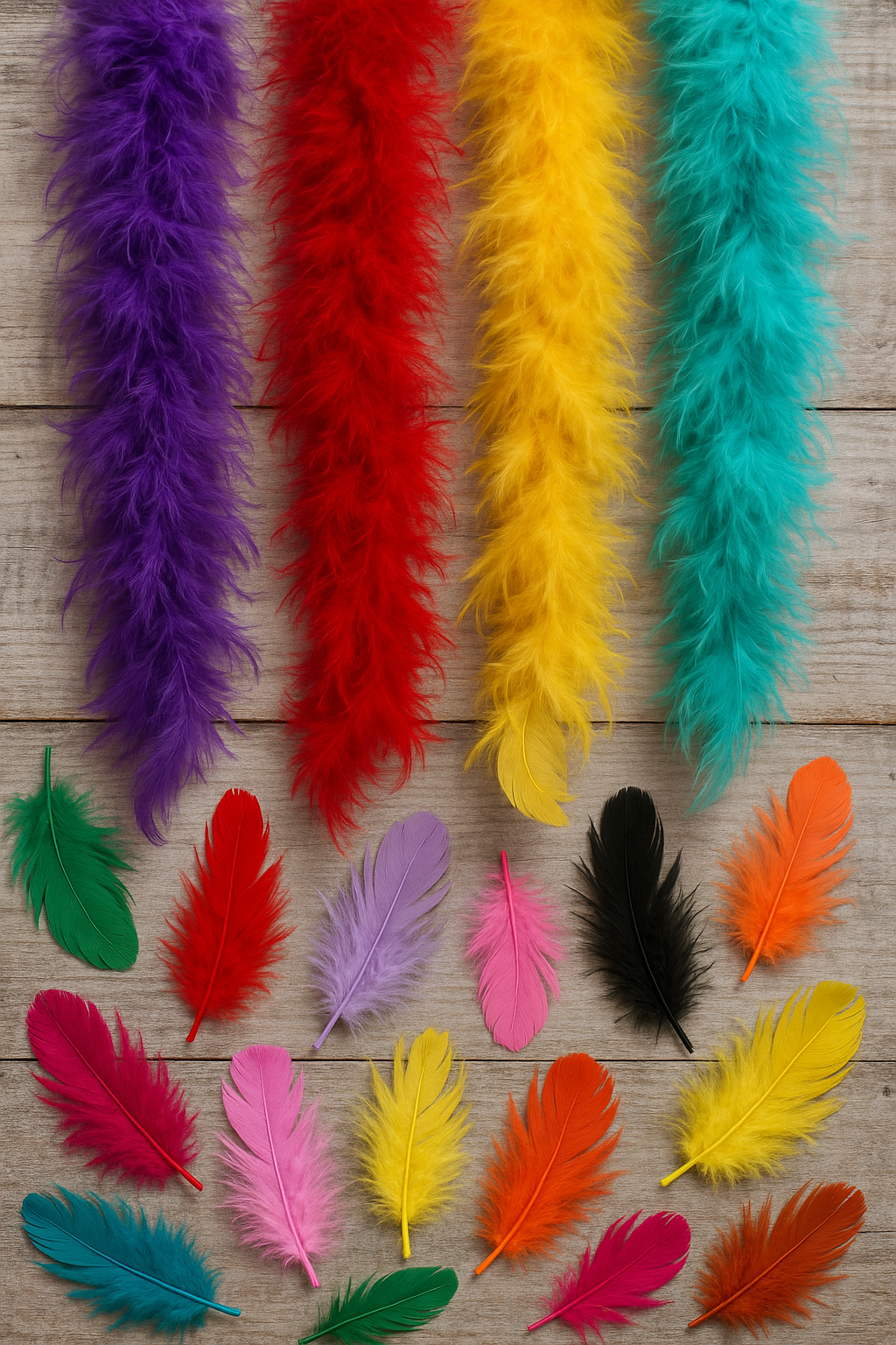 Boas y plumas de colores para disfraces y manualidades creativas