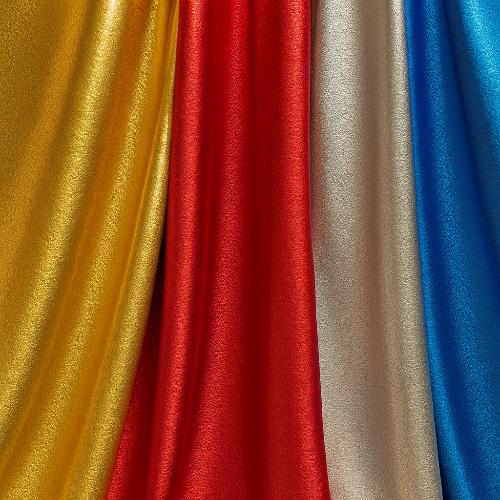 Tela lamé brillante en varios colores, ideal para disfraces llamativos y trajes escénicos, también disponible en versión foamizada