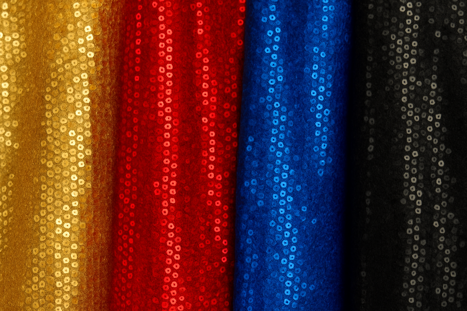 Tela con lentejuelas pequeñas de 3 mm en varios colores, disponible en dos anchos y versión elástica, ideal para disfraces y espectáculos