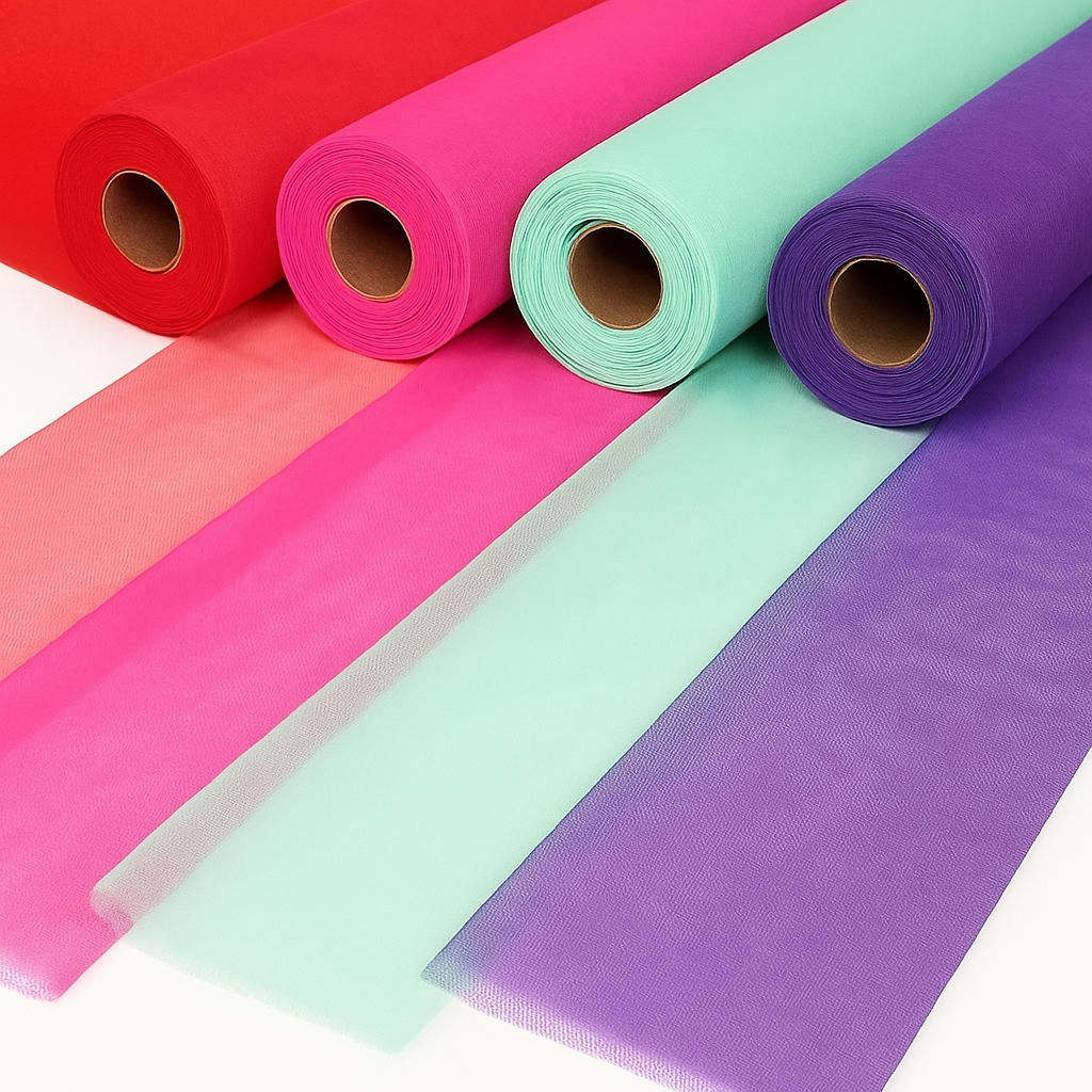 Tela tul en ancho de 3 metros en varios colores, perfecta para disfraces, escenografía y decoraciones con gran volumen