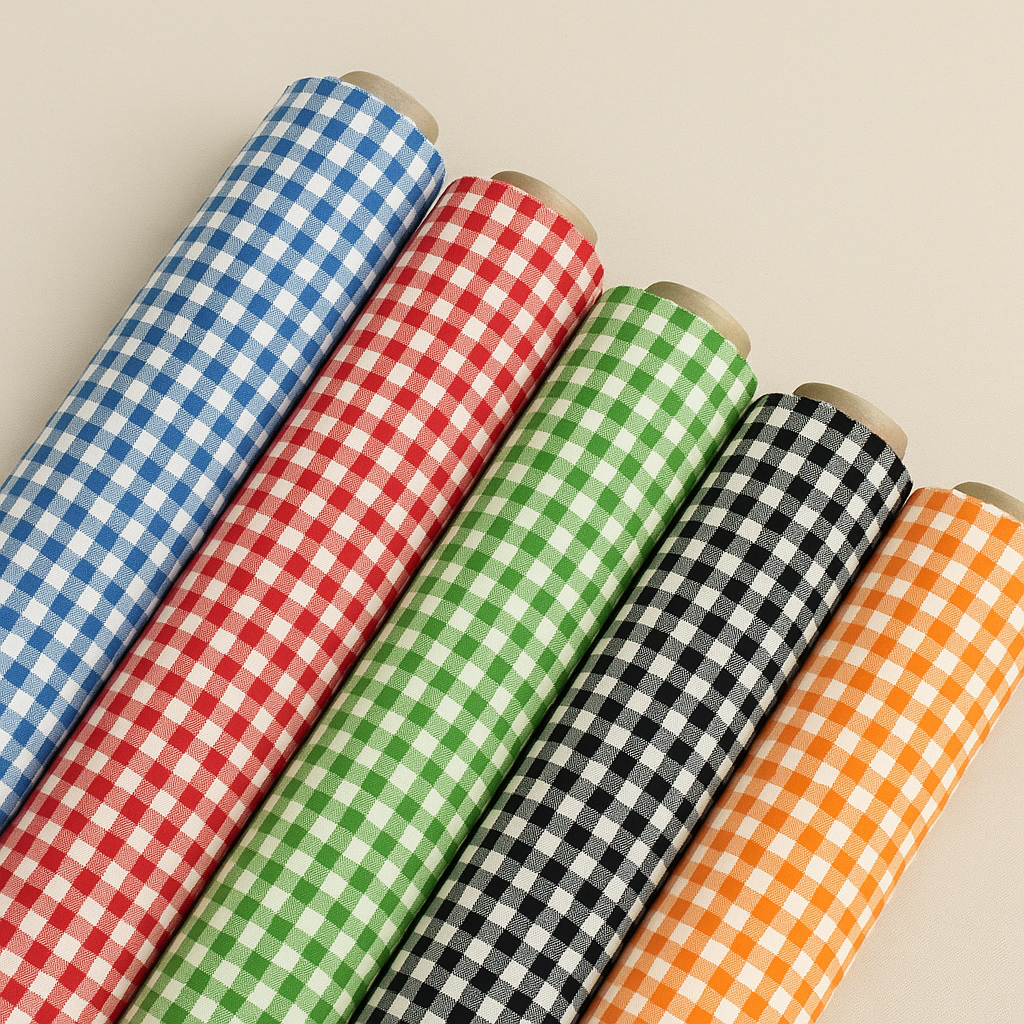 Telas Vichy en varios colores con cuadros pequeños y medianos, ideales para confección de ropa y complementos
