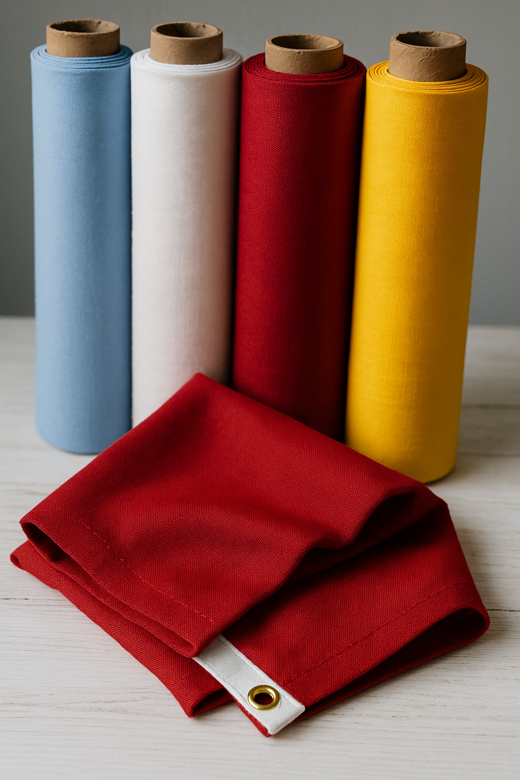 Telas para banderas resistentes al viento y al sol en varios colores.