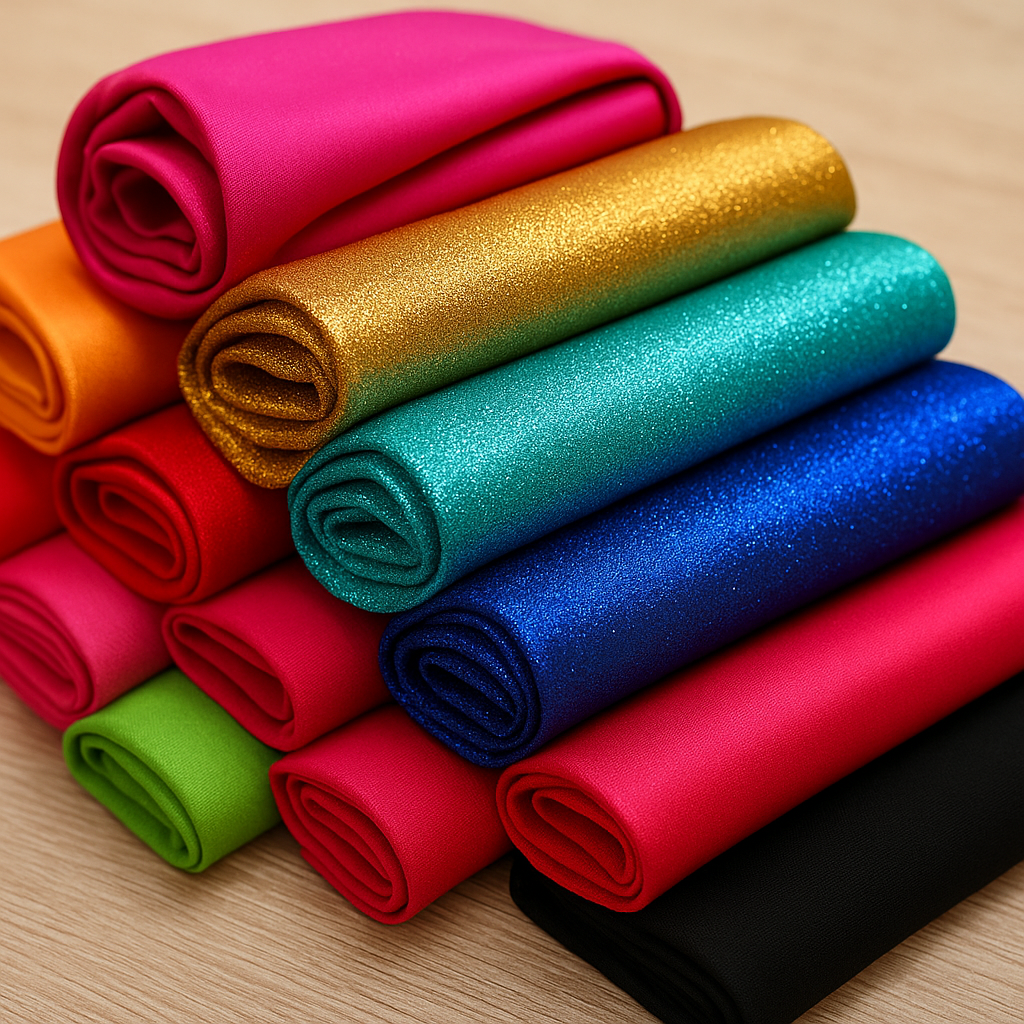 Telas de lycra brillantes y lisas en varios colores, ideales para confección de maillots y trajes de baile